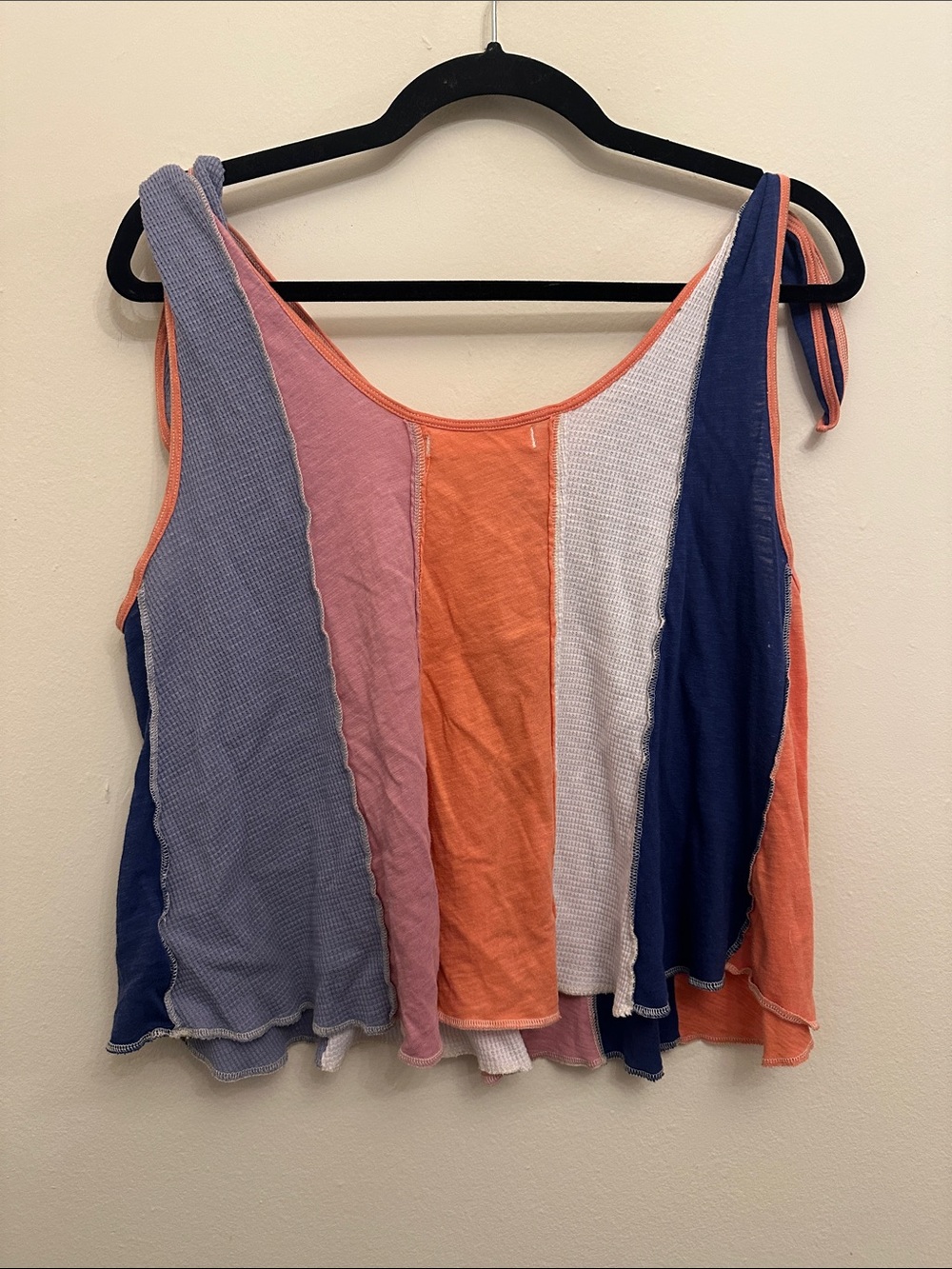 We the Free Striped Tie-Shoulder Tank Top Multicolor Exposed Seams Sz L Summer - Picture 3 of 3